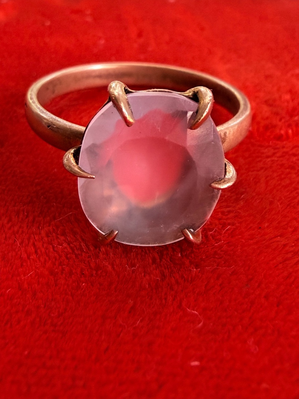 Vintage Victorian Revival Talon-Prong Frosted Art Glass Cocktail Ring- GF or 9K
